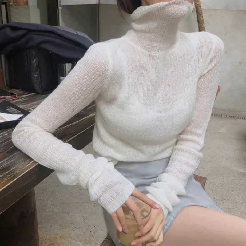 RICININA свитер женский вязанный пуловер водолазка длинный рукав однотонный тонкий