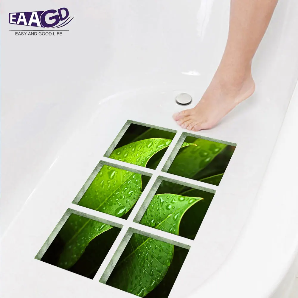 

6Pcs/Set Green Leaf Bath Treads Sticker Safety Non Slip Bath Tub Tattoos Tub Stickers Tub Decals Tub Appliques