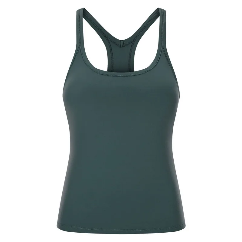

2020 Autumn and Winter New Long Yoga Vest With Chest Pad Female Y-shaped Beauty Back Skin-friendly Nude Training Fitness Top