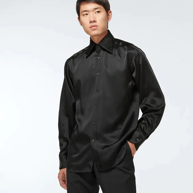 

Men's Loose Long Sleeve Shirt Spring And Autumn Fashion Men's New Fashion Trend Large Pointed Collar Black Versatile Casual Shir