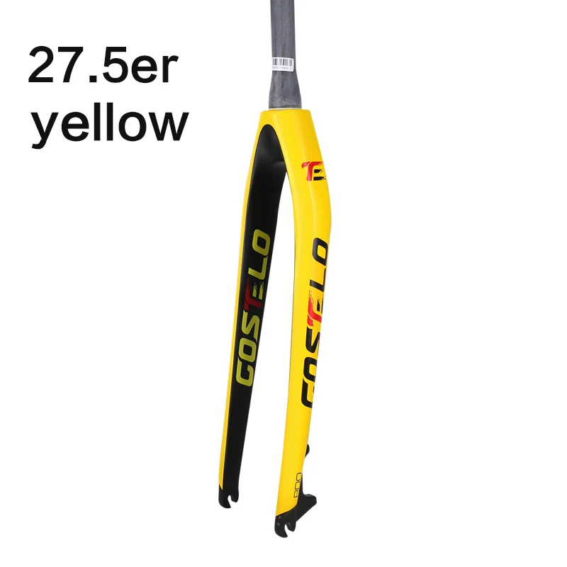 27 5er yellow Costelo углеродная вилка mtb 26/27,5/29er 650B для горных велосипедов жесткая вилка для велосипедных частей велосипеда передняя дисковая вилка rock shox - Цвет: 27 5er yellow