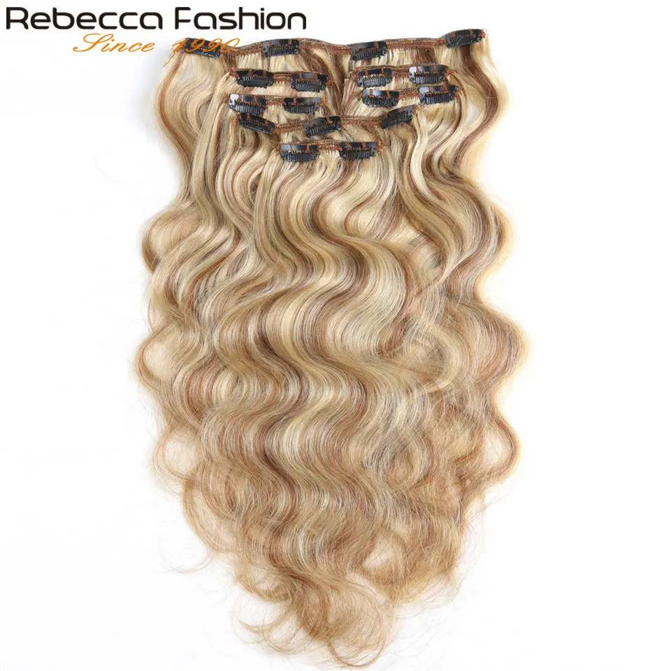 Rebecca Hair 7 шт./компл. 120 г волнистые человеческие волосы Remy на клипсах для
