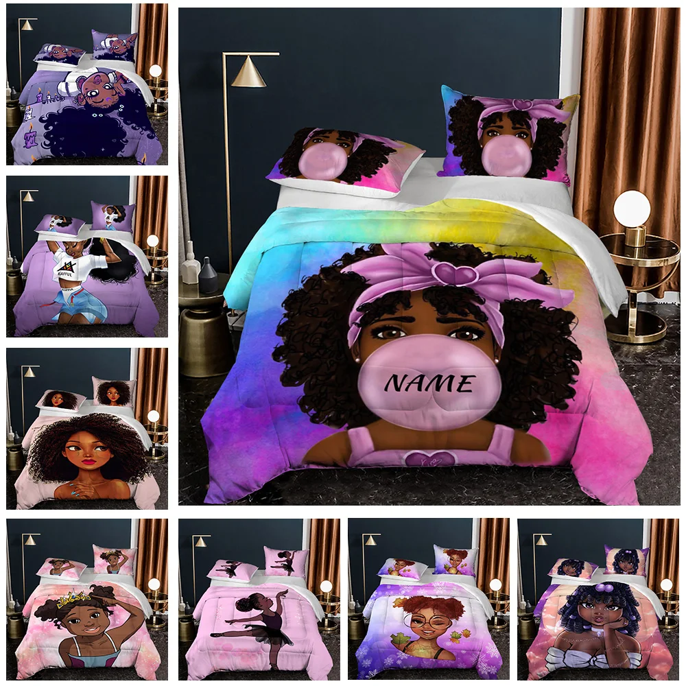 

Queen Size Bedding Set African Girl Theme Printed Duvet Cover Soft Polyester with Pillowcases Easy Clean for Boys Girls Teen