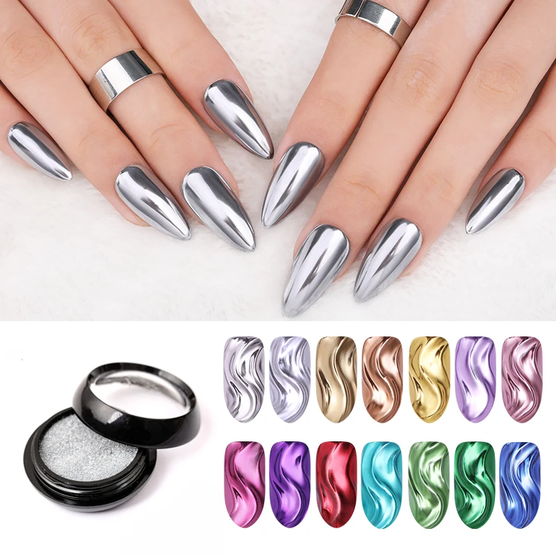 Золотое серебряное зеркало для ногтей Блестящий порошок металлический