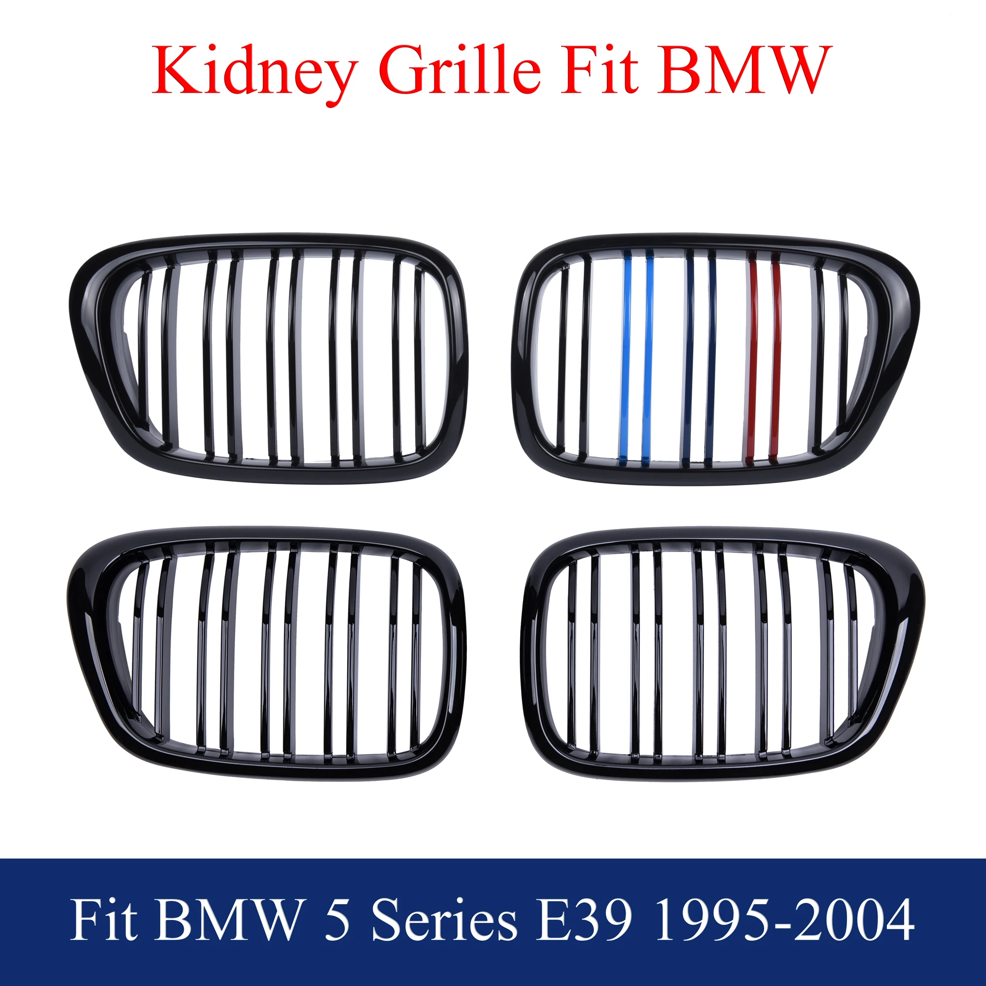 Front Kidney Grill Gloss Black M Color Fit BMW 5 Series E39 1995 - 2004 M5 520i 523i 525i 528i 530i 535i 540i  520d 525d 530d