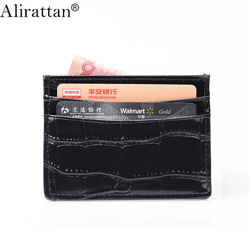 

Alirattan New Cow Leather ID Card Holder for Women 2021 Luxury Crocodile Pattern Wallet Genuine Leather ID Credit Card Wallet
