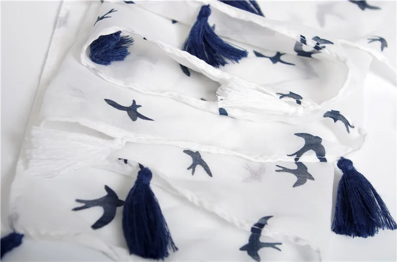 

Japanese white printing swallow pattern cotton scarf Mori girl small fresh style air conditioning towel sunscreen femal