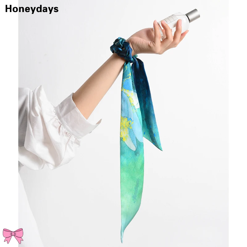 

Double Sided Oil Painting Style Lady Silk Scarf Floral Letter Print Scarfs Headband Hair Accessories Office Scarves Holiday Gift