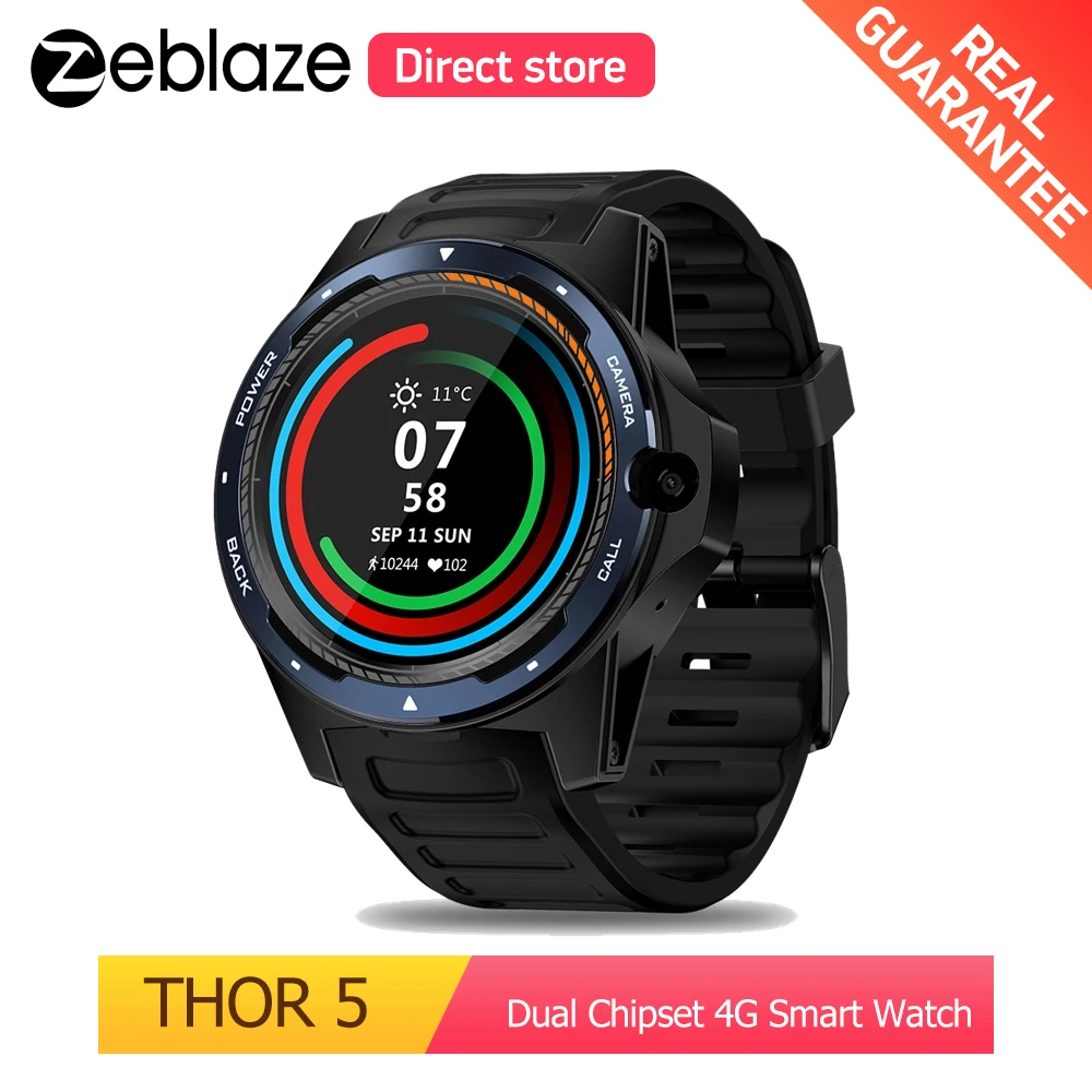 Умные часы Zeblaze THOR 5 с двумя чипсетами 4G LTE 8 Мп фронтальная камера 2 Гб + 16 ПЗУ Wi Fi GPS