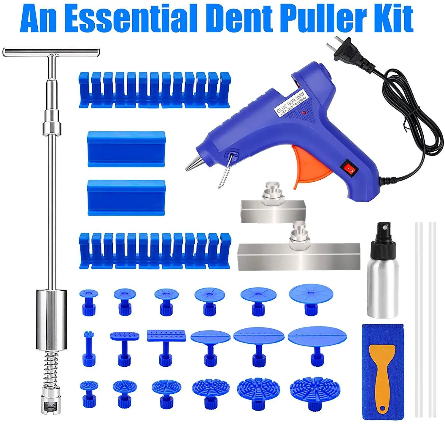 

Furuix Paintless Dent Removal Puller Tabs Teeth Tools Kit with Glue Sticks for Big Dent Repair of Car Body Hail Damage