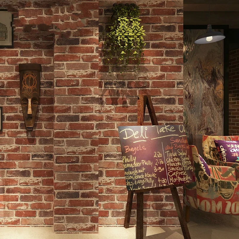 

Rustic Vintage 3D Faux Brick Wallpaper Roll Vinyl PVC Retro Industrial Loft Wall Paper Red Black Grey Yellow Washable