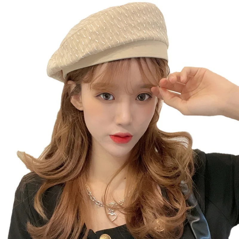 

Spring Beret Female New Style Korean Striped Painter Hat British Fashion Street Fashion Beret Hat
