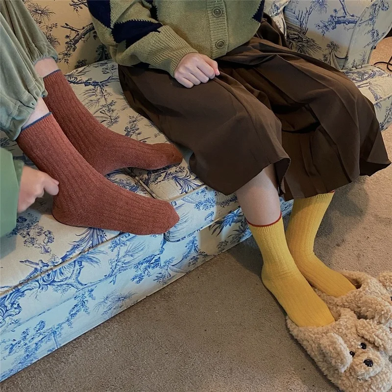 

Fashion Woman Socks Solid Color Winter Thicken Warm Long Socks Women Soft Woolen Thermal Woman Girls Students Harajuku Crew Sock