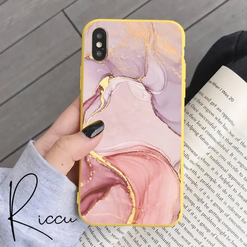 

Pink marble Phone Case for iPhone 8 7 6 6S Plus X 5S SE 2020 XR 11 12 Pro mini pro XS MAX Candy yellow Silicone Cases
