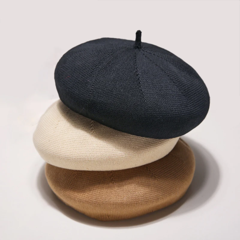 Берет женский шерстяной однотонный Теплая Зимняя Шапка-бини во французском