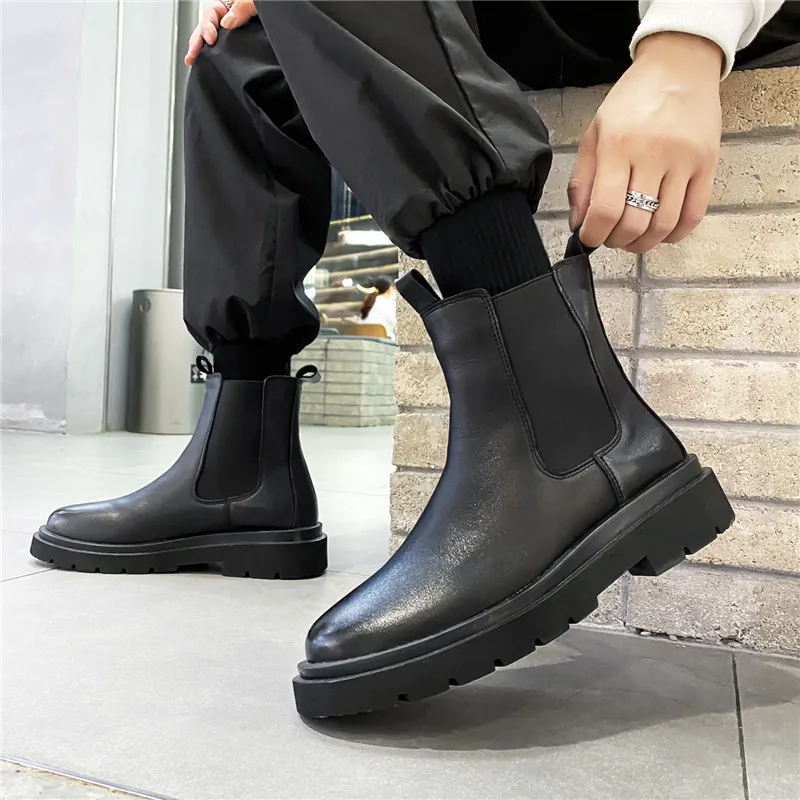 

Men's Chelsea Boots Slip on Genuine Leather Ankle Boots New Autumn Winter Fashion Waterproof Men's Boots Retro Martin Boots