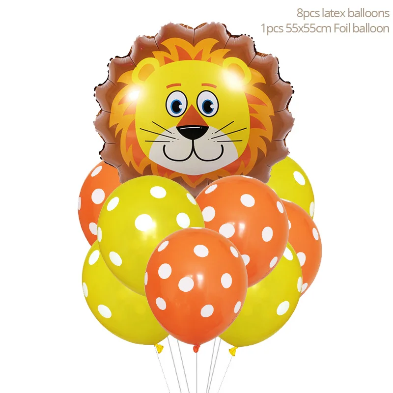 9pcs balloons 1 Набор воздушные шары из фольги в виде головы животного тигра обезьяны льва гелиевые шары стенд День Рождения Вечеринка ферма тема латексный Декор поставки детские игрушки - Цвет: 9pcs balloons