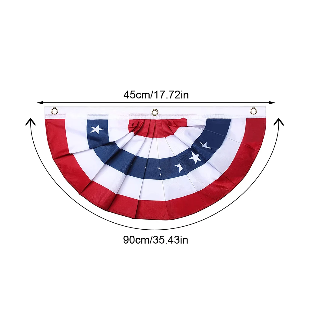 

American Flag Bunting Patriotic Pleated Half Fan Flag USA Porch Red White and Blue Bunting for 4th of July 45x90cm