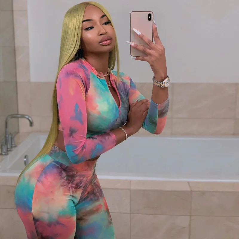 Женский спортивный костюм Tye Die для фитнеса и активного отдыха комплект из двух