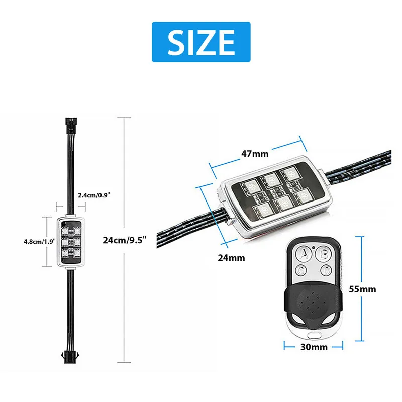 

6 RGB 36 LED Smart Brake Lights Motorcycle Car Atmosphere Light with Wireless Remote Control Moto Decorative Strip Lamp Kit