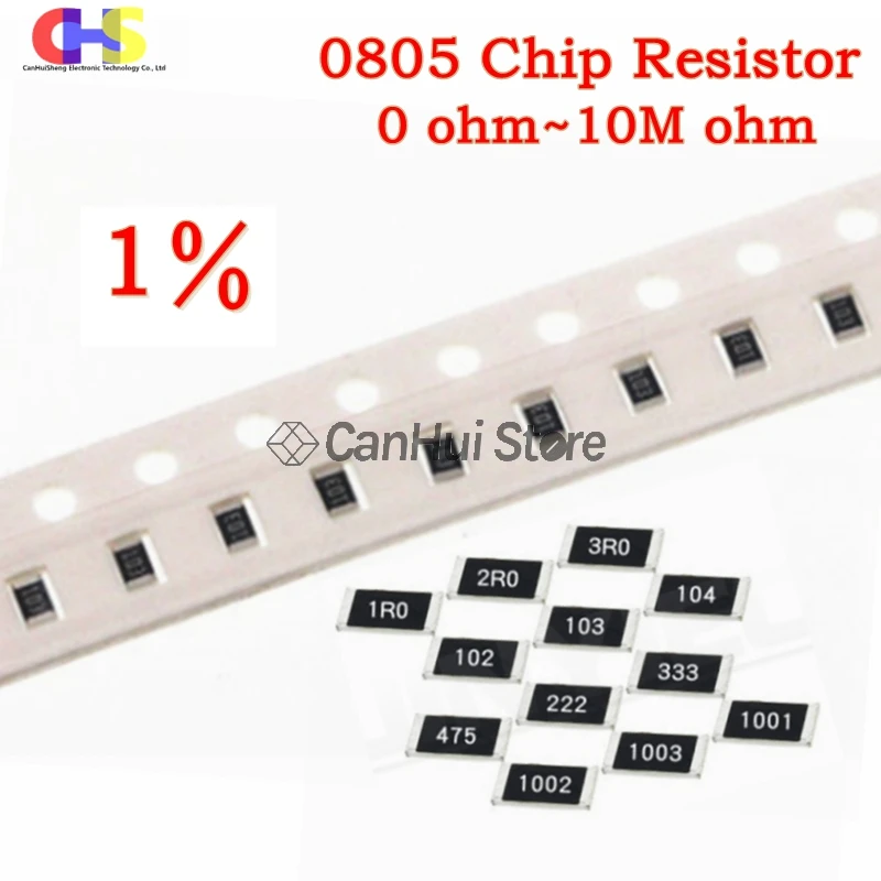 100 шт. 0805 1% 1/8 Вт SMD чип резистор 0R ~ 10M 0 1R 10R 100R 220R 330R 470R 1K 4 7 K 10K 47K 100K 1M 1 10 330 470