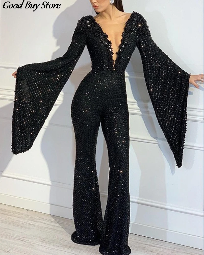 Женский клубный комбинезон с большими расклешенными рукавами вечерние ные