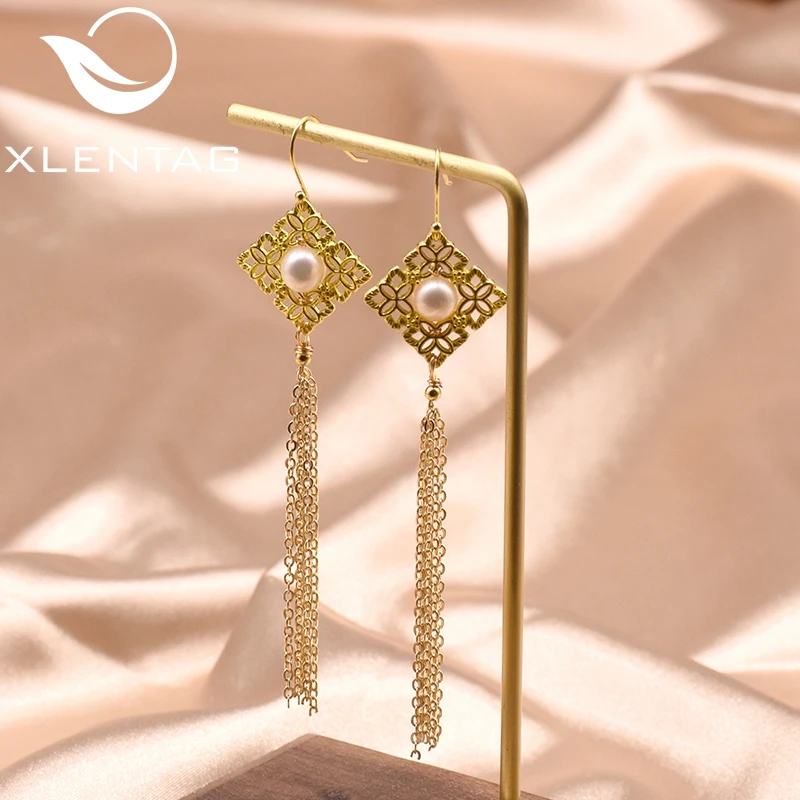 XlentAg Новые Натуральные геометрические длинные серьги-кисточки пресноводного