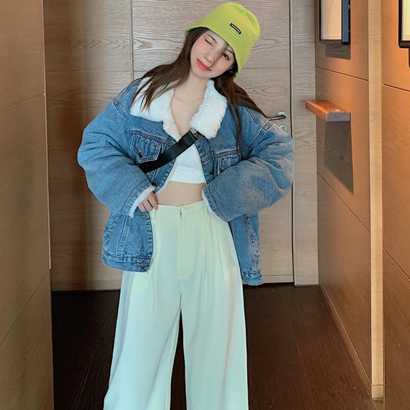 Женская джинсовая куртка-карго JMPRS Короткая свободная куртка с бархатной