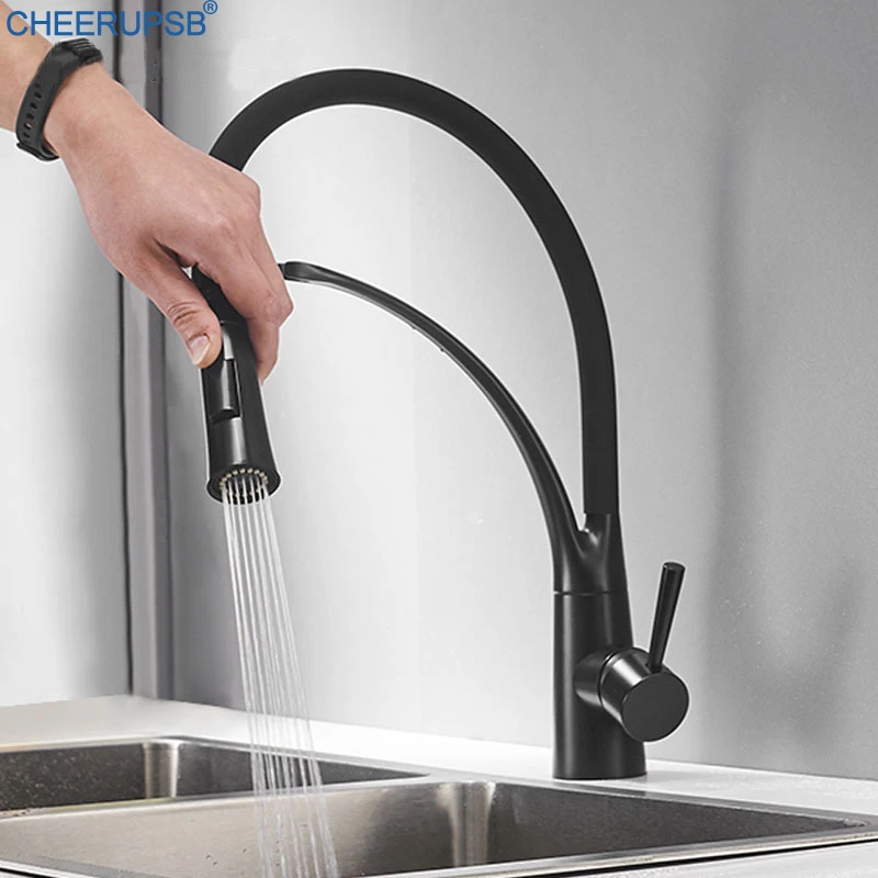 Кухонная раковина черные гибкие Смесители смеситель горячей и холодной воды