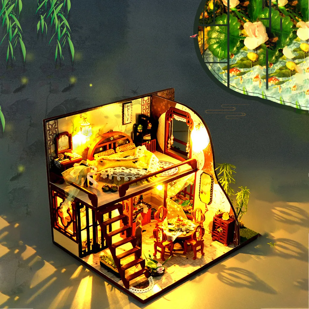 DIY Миниатюрный Кукольный домик с комплектом мебели искусственные подарки