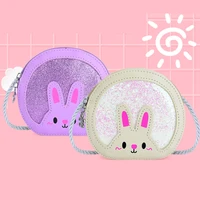 lovely pu leather children coin purse baby girls sequin small round crossbody bags fashion cute bunny kids mini shoulder bag