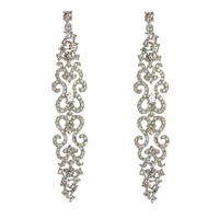 2021 luxury long earrings with rhinestones shiny flower alloy crystal drop earrings for women bridal wedding accessories jewelry
