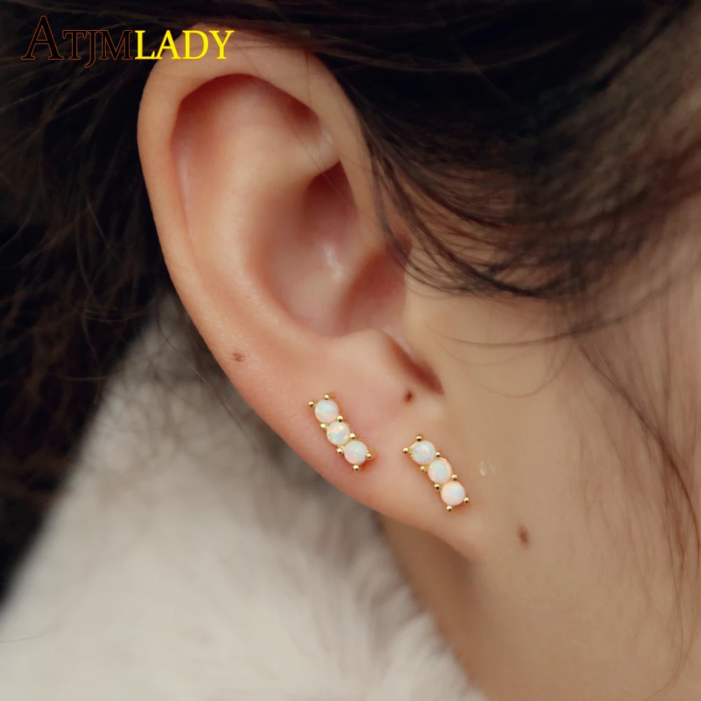Drop Shipping Delicate Tiny Bar 925 Sterling Sliver Fashion Jewelry Three Opal Cubic Zirconia Stud Earrings For Women | Украшения и