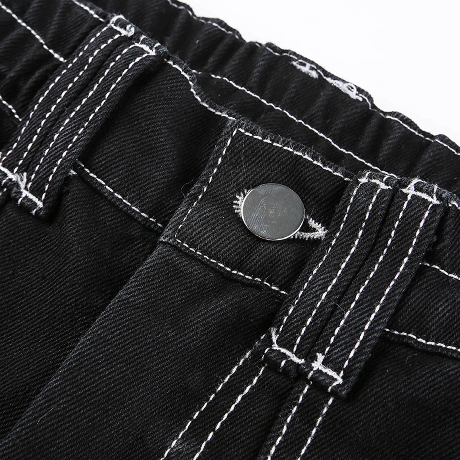 

Women's Fashion Jeans Cotton Black Mid Waisted Button Denim Wide Leg Pants Straight Poket Jean Casual Ladies Loose Trousers