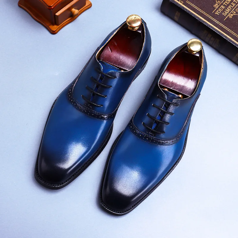 

men luxury fashion party nightclub dress cow leather bullock shoes carved brogue derby shoe square toe gentleman footwear zapato