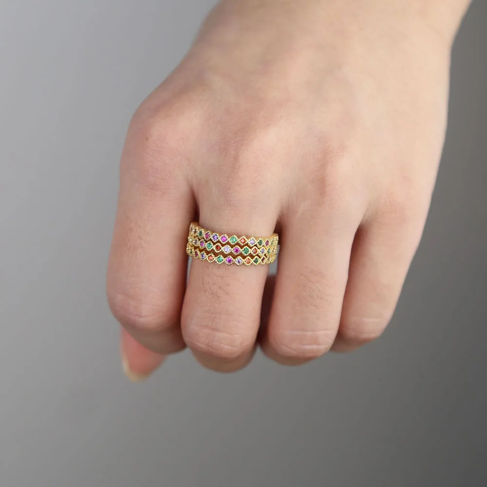 2020 hot fashion gold color simple cz band ring Midi Minimal paved mix colord delicate Top quality cute elegant girls jewelry | Украшения и