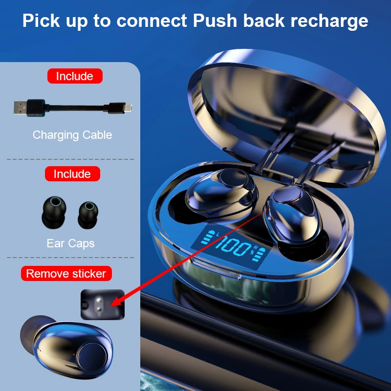 

Wireless Bluetooth Earphone with Microphone Sports Waterproof Wireless Headphones Headsets with LED Power Display Music Earbuds