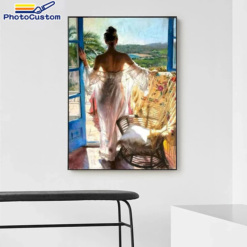 

PhotoCustom DIY Painting By Numbers Figure Girl on canvas For Adults Picture By Numbers Handpainted Coloring Wall Art Decor Gift