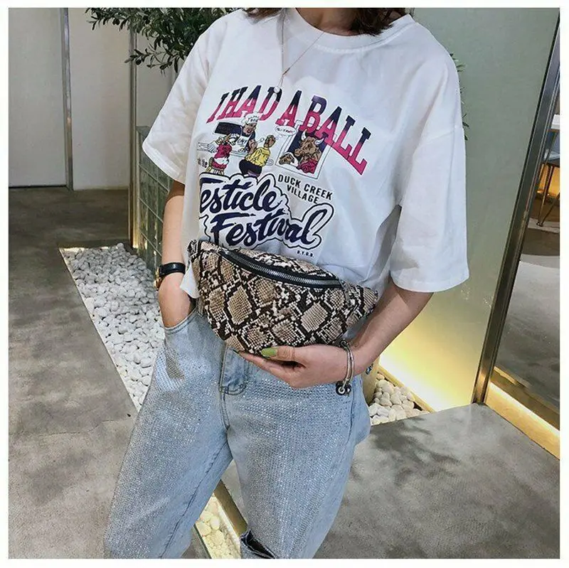 Повседневные женские поясные сумки сумка через плечо со змеиным принтом и