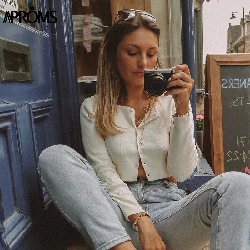 Женский вязаный кардиган в рубчик с длинным рукавом Aproms повседневный