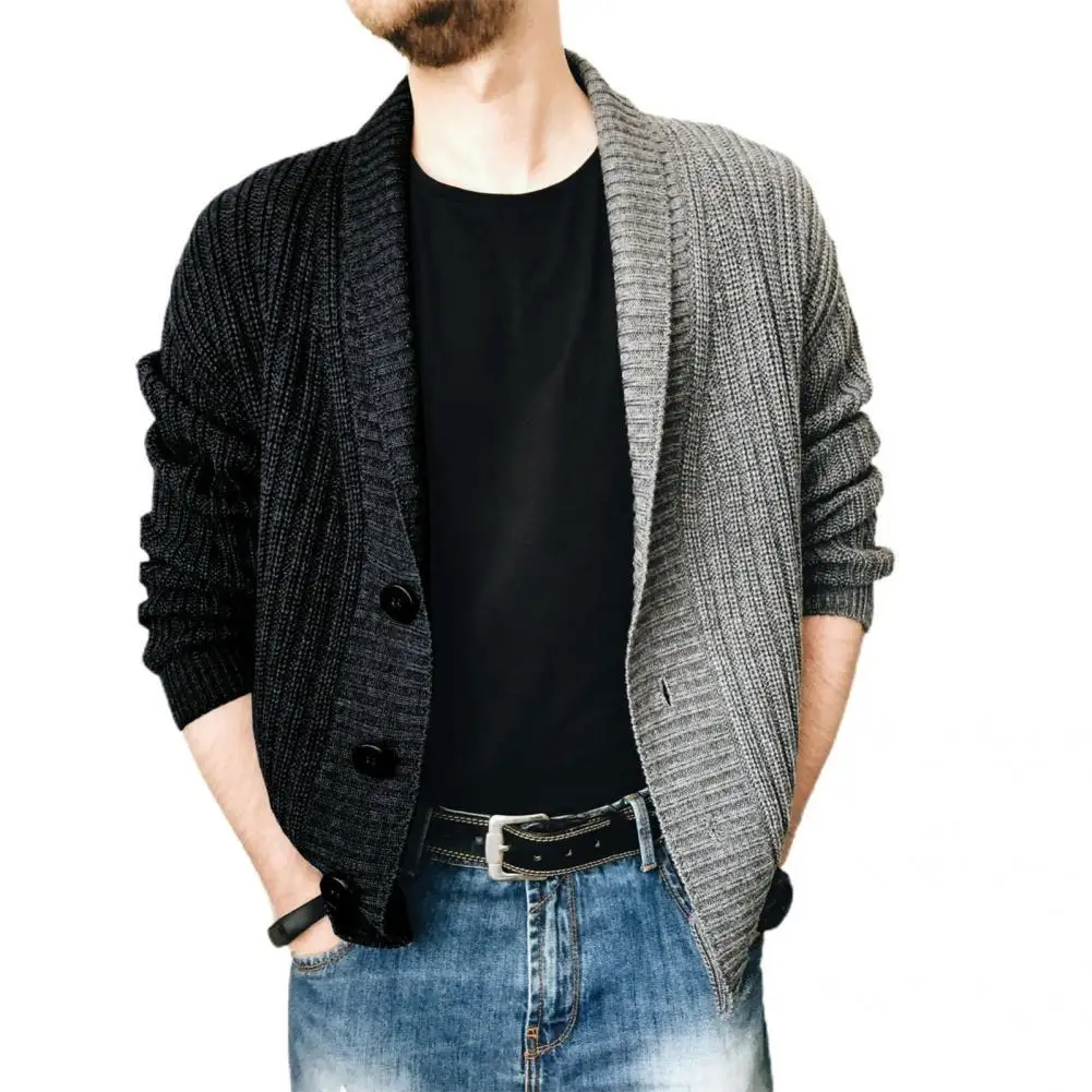 

Men Sweater Knitted Long Sleeve Sweater Coat Autumn Winter Single-breasted Color Stitching Cardigan Sweater Outerwear