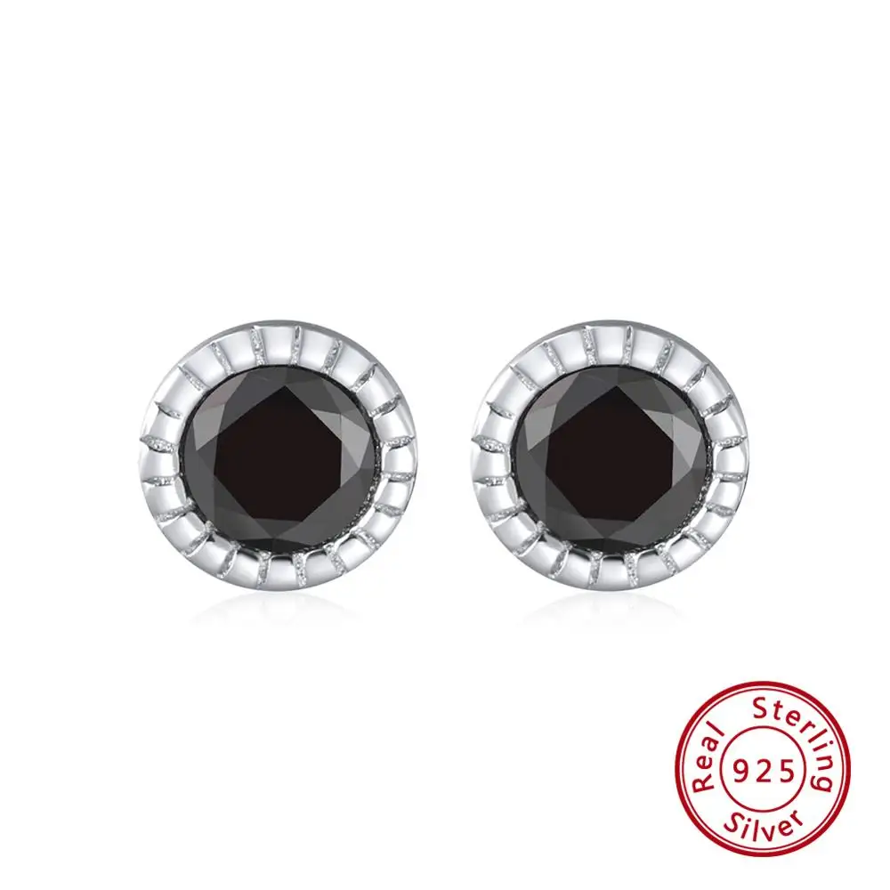 Black Zircon Effie queen, настоящее 925 пробы, серебряные серьги-гвоздики, 4 цвета, циркон, 5 мм, круглые женские серьги, красочные, модные ювелирные изделия BE119 - Цвет камня: Black Zircon