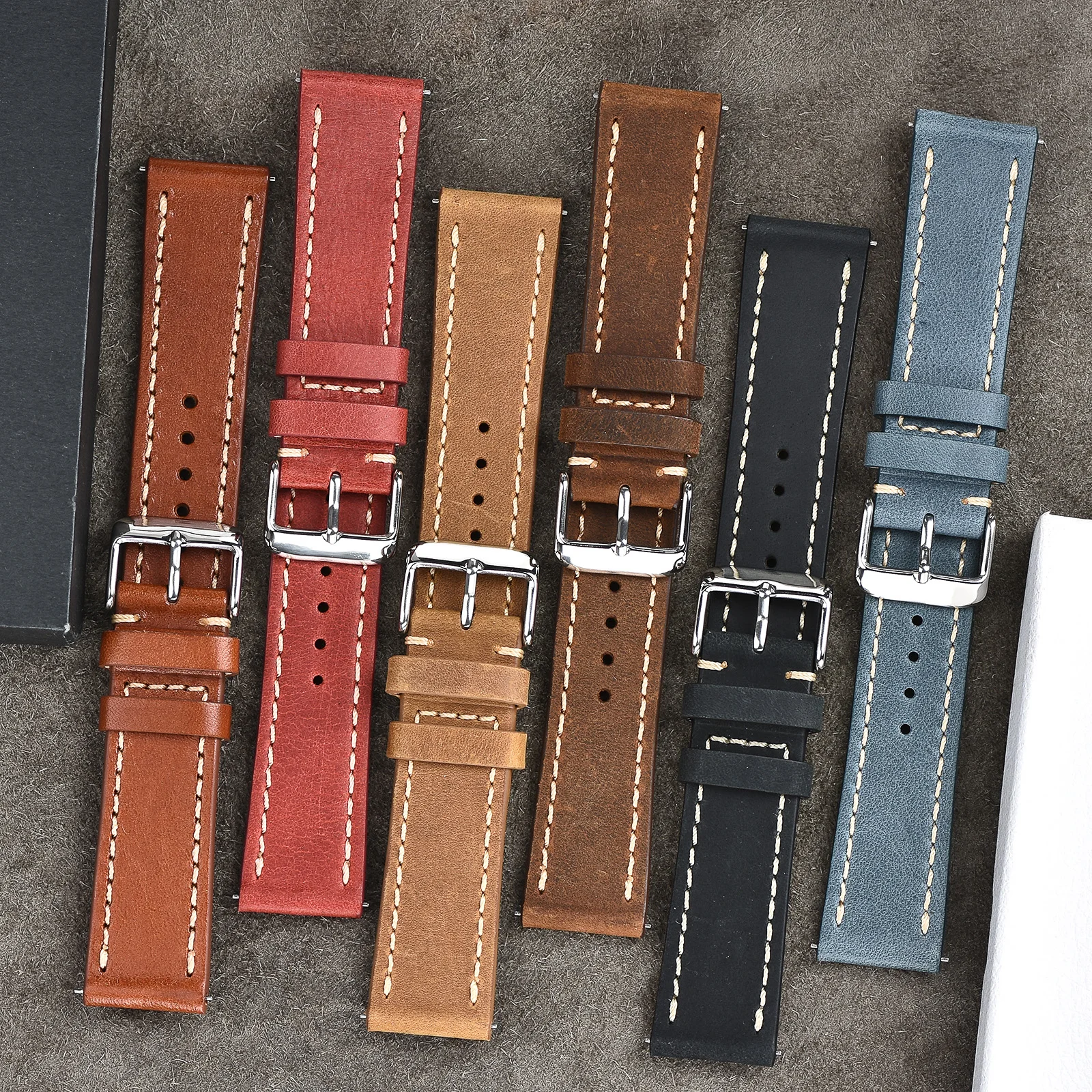 BEAFIRY Quick Release Watch Band 18mm 20mm 22mm Vintage Crazy Horse/calfskin Leather Strap Watchband for huawei fossil Brown