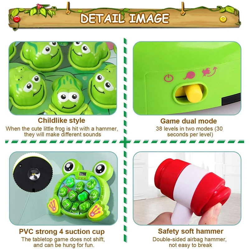 

Interactive Whack a Frog Game, Active, Early Educational Toys for 2-8 Year Kids with Music,Lights(2 Soft Hammer)