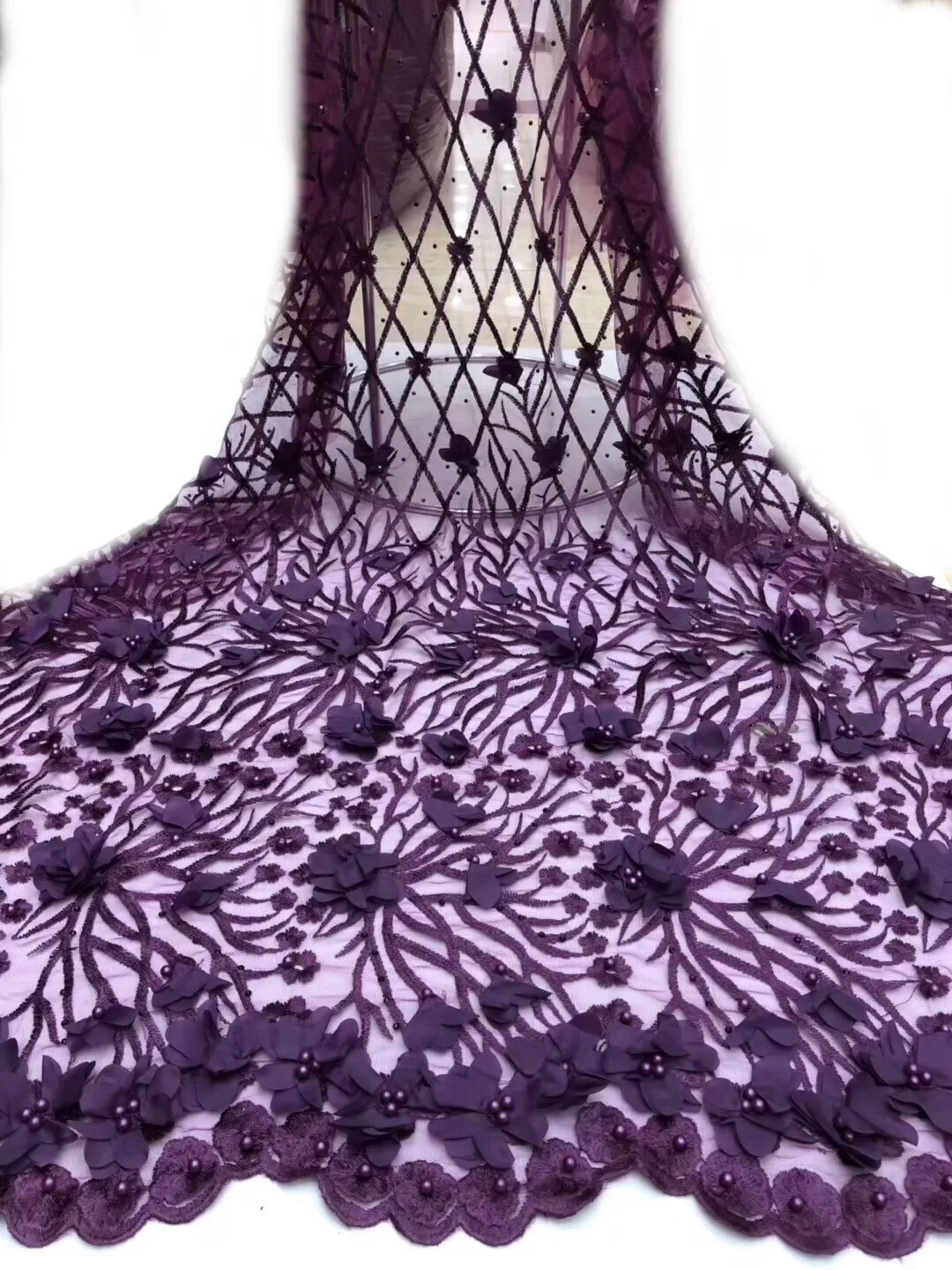 

White Tulle African Lace Fabric 2019 Embroidered Nigerian Net Lace Fabric High Quality Rhinestones French Lace Fabric For Women