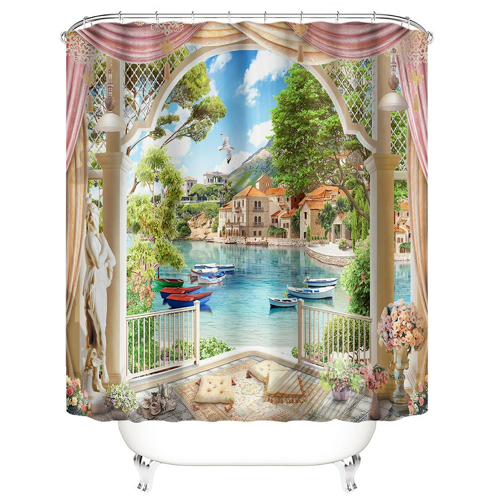 

Scenery Shower Curtain Bathroom Rug Set Bath Mat Non-Slip Toilet Lid Cover Shower Accessories Bathroom