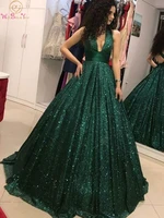 green a line shiny sequined evening dresses 2022 sexy v neck bakless elegant sleeveless formal party prom gowns vestido de festa