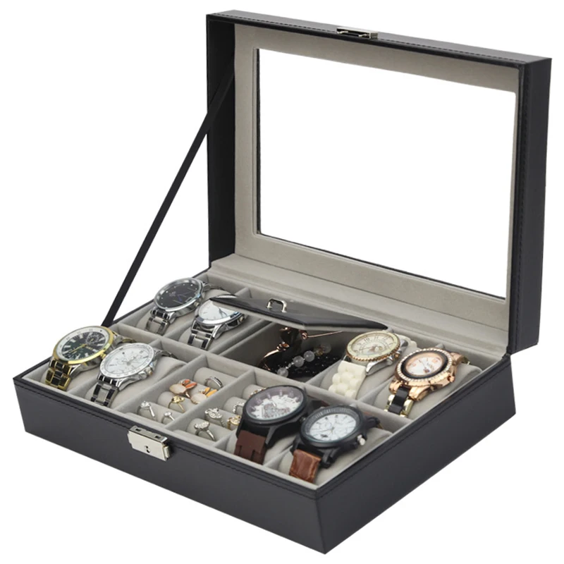 

Black PU Watch Box Case Organizer Jewelry Box Watch Box Display Cabinet Ring Leather Luxury Case Jewelry Storage Box Pillows