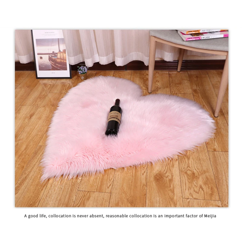 

Shaggy Carpet Wool Faux Fluffy Mats Artificial Sheepskin Hairy Mat Love Heart Rugs NO Lint Carpet For Living Room