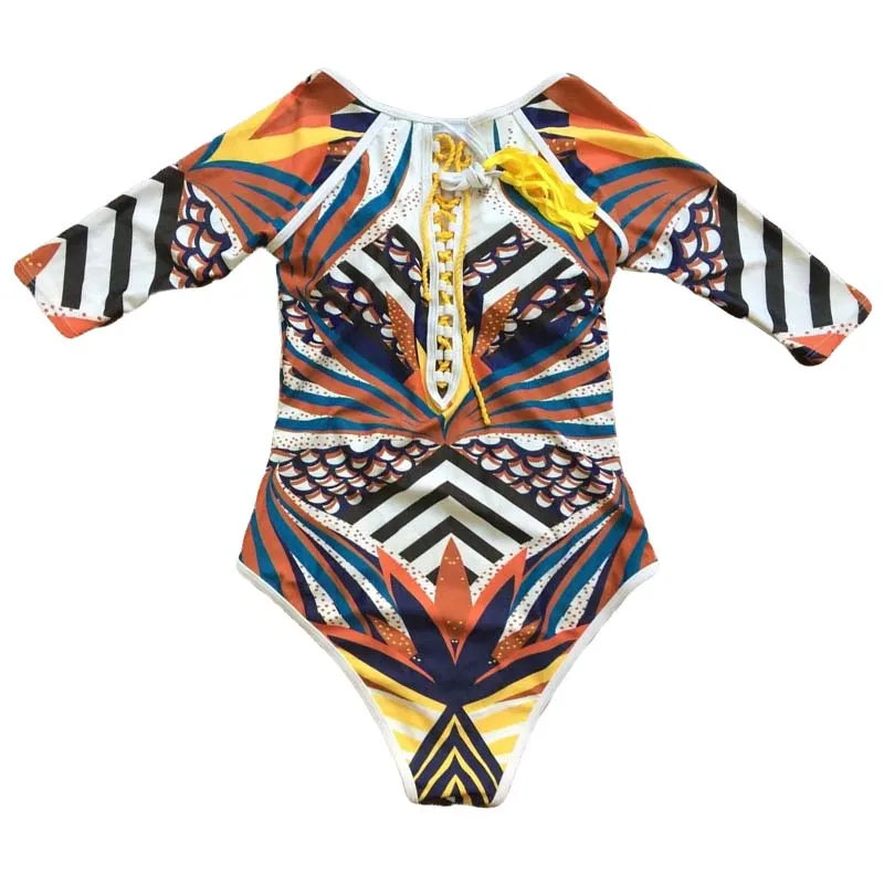 Купальный костюм в африканском стиле с длинным рукавом пикантный сетчатый